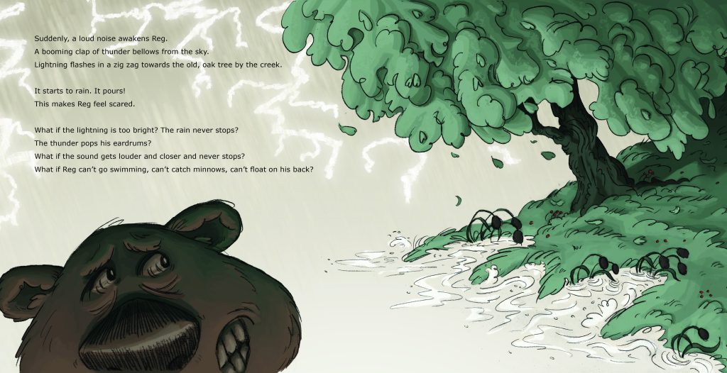 A picture of Reg the bear coping and managing big worries.